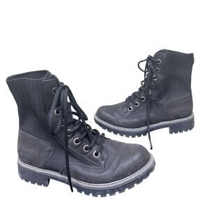Blowfish Black Moto Booties Lace up Winter Vegan Leather Neutral Walk Size 6.5